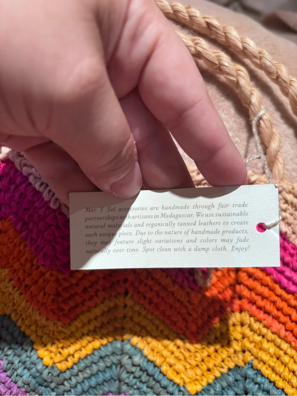 Mar Y Sol Handmade Chevron Raffia Tote Bag NWT – Colorful Rainbow Bag - Picture 4 of 11